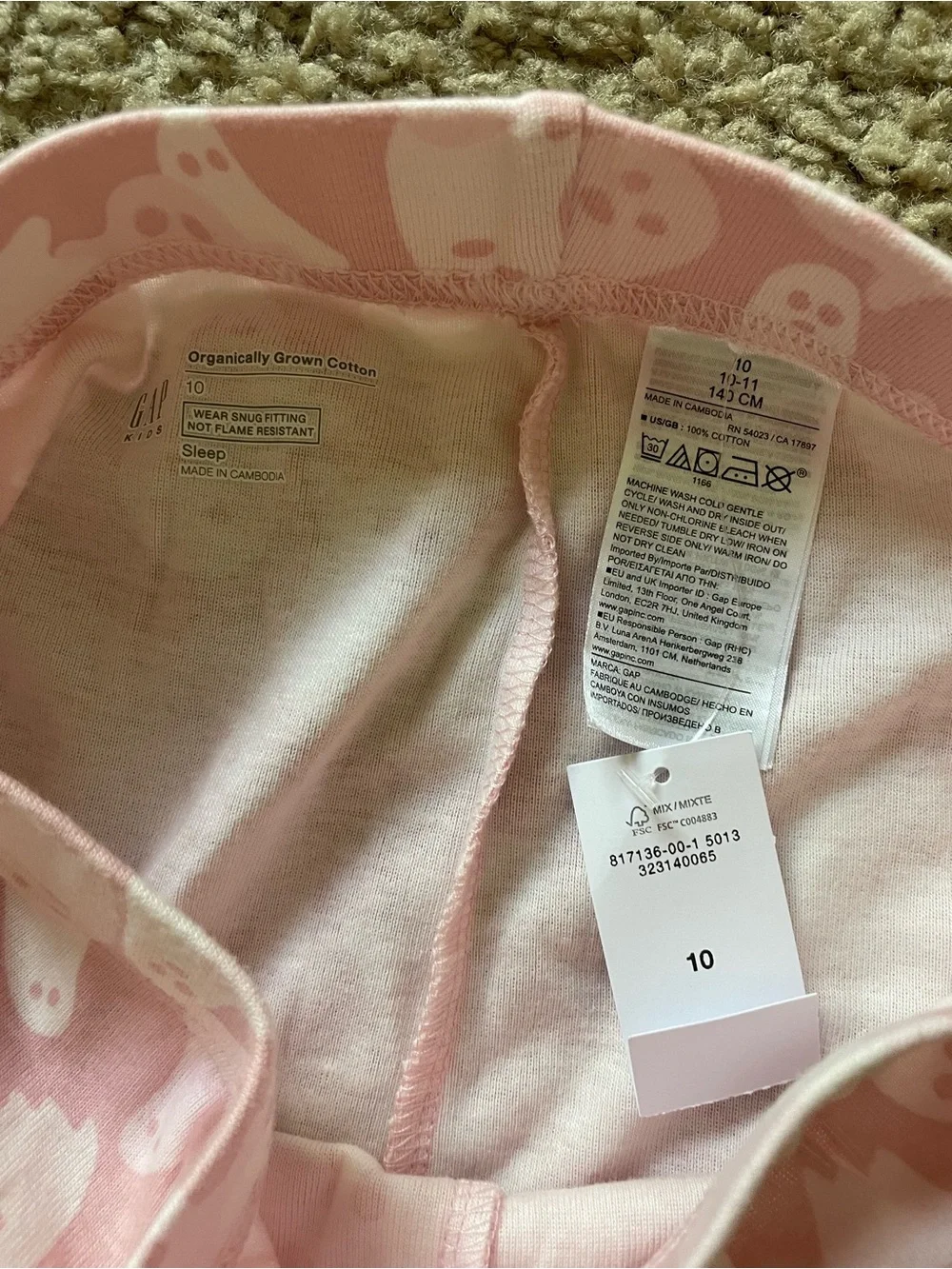 GAP Pink and White Ghost Print Long-Sleeve Pajama Set